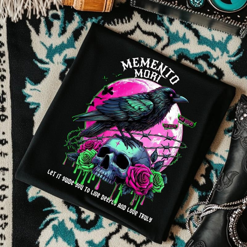 Memento Mori Crewneck Sweatshirt T Shirt or Hoodie Grunge Aesthetic Pullover Casual Comfort Streetwear Cotton Fit Skulls...
