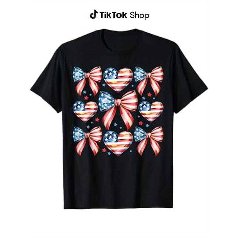 Memorial Day Cute USA Flag Bow  Women  T-Shirt Hoodie, Sweatshirt | HypeDripTees.com