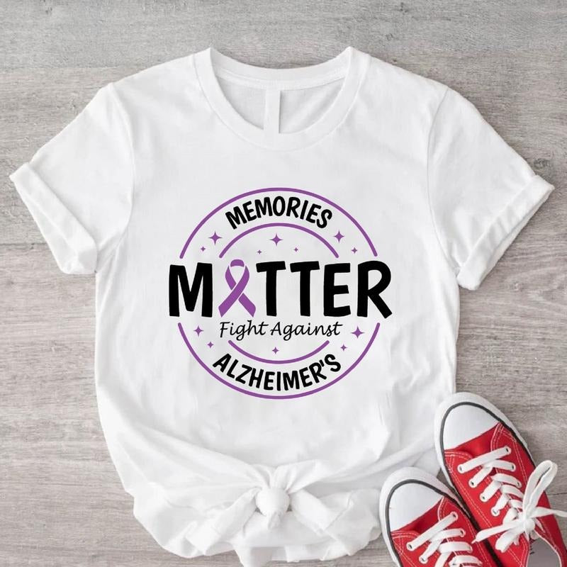 Memories Matter Fight Against Alzheimer's Shirt, Purple Ribbon Team T-Shirt, Alzheimer Awareness Tee, Mental Dementia...