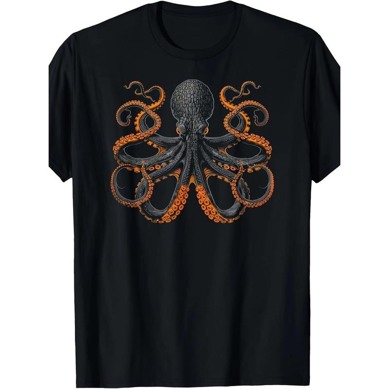 Men'S Retro-Inspired 180g Octopus Graphic T-Shirt - Unique Design Tee Made in USA Hoodie, Sweatshirt | HypeDripTees.com