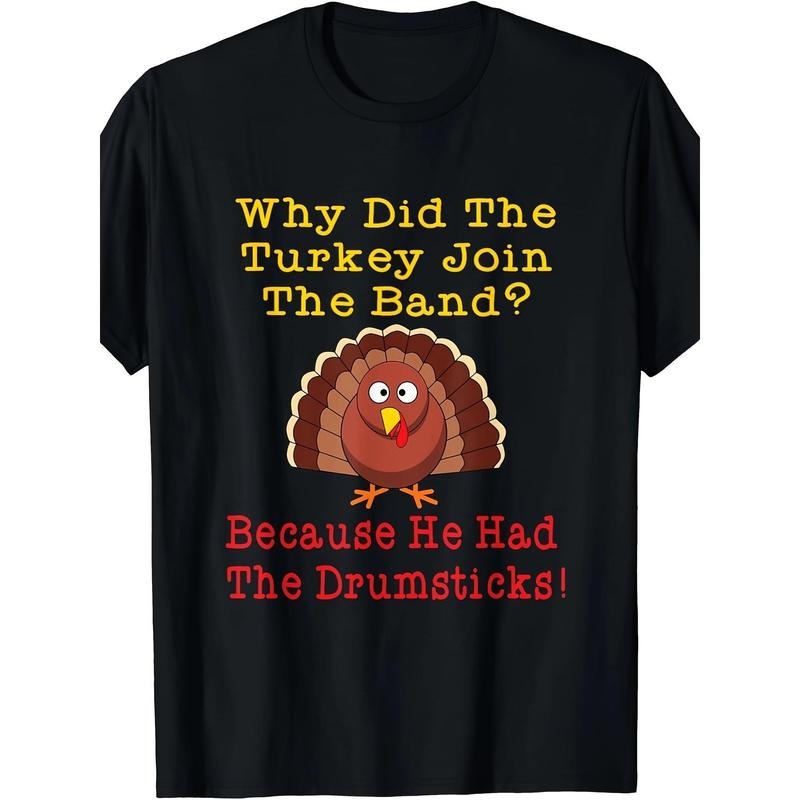 Men'S Thanksgiving Turkey Band Humor Graphic T-Shirt, 100% Cotton, Casual Crew Neck, Slight Stretch, All-Season Knit...