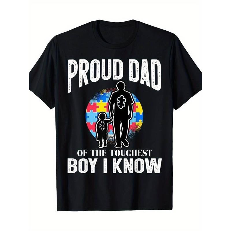 Men'S cotton 100% | hot stampin print T-shirtProud Dad Supportin Autism Kids T-Shirt- 100% Cotton- sm Tee Shirt180 Comfy...