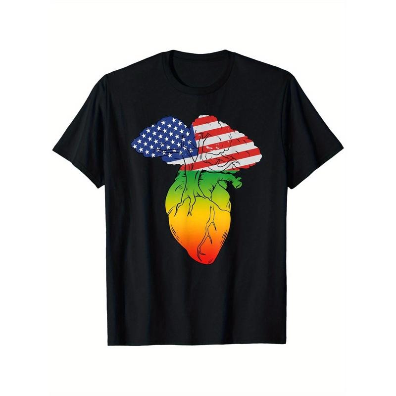 Men Women Juneteenth Freedom Day 1865 African American Heritage T-Shirt - Melanin Heart Roots & Split Flag Graphic Print,...