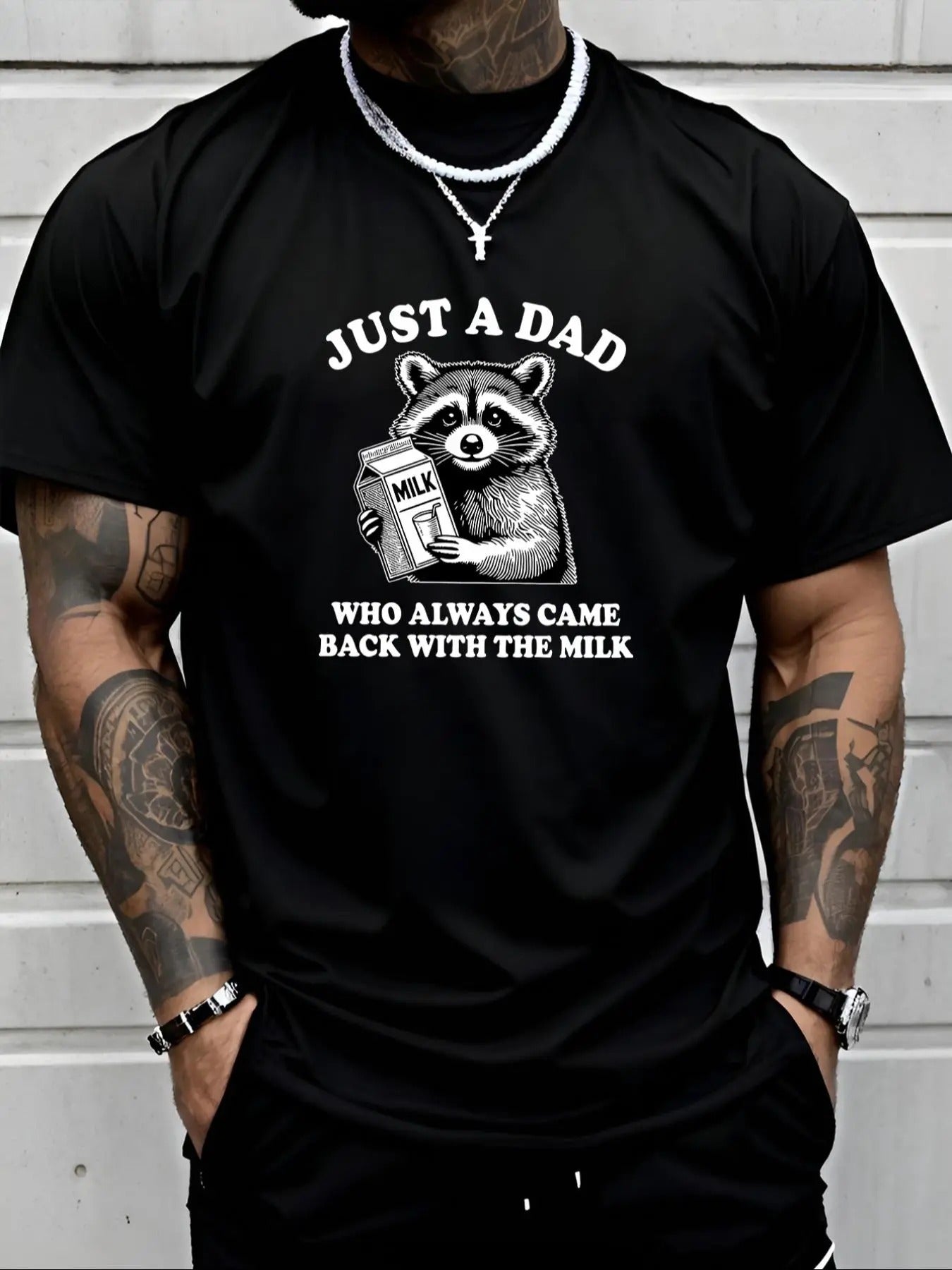 Men's  Raccoon & Slogan  Print Round Neck Tee, Regular Fit Casual Comfortable Breathable  Short Sleeve Crew Neck  T-shirt...