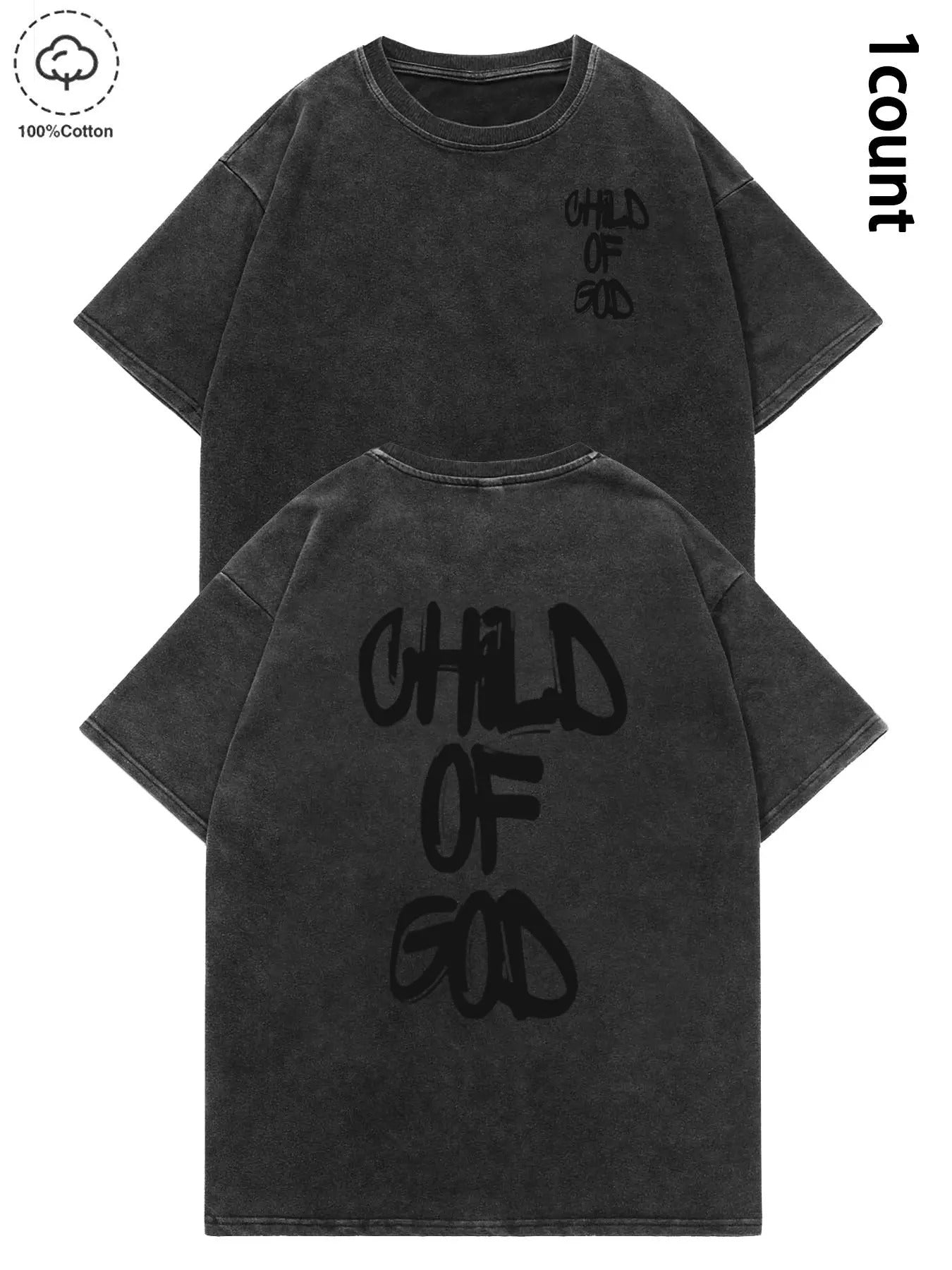 Men's 100% Cotton Child Of God Slogan Print Washed Distressed Crew Neck Tee, Regular Fit Casual Comfy Fashion Short...