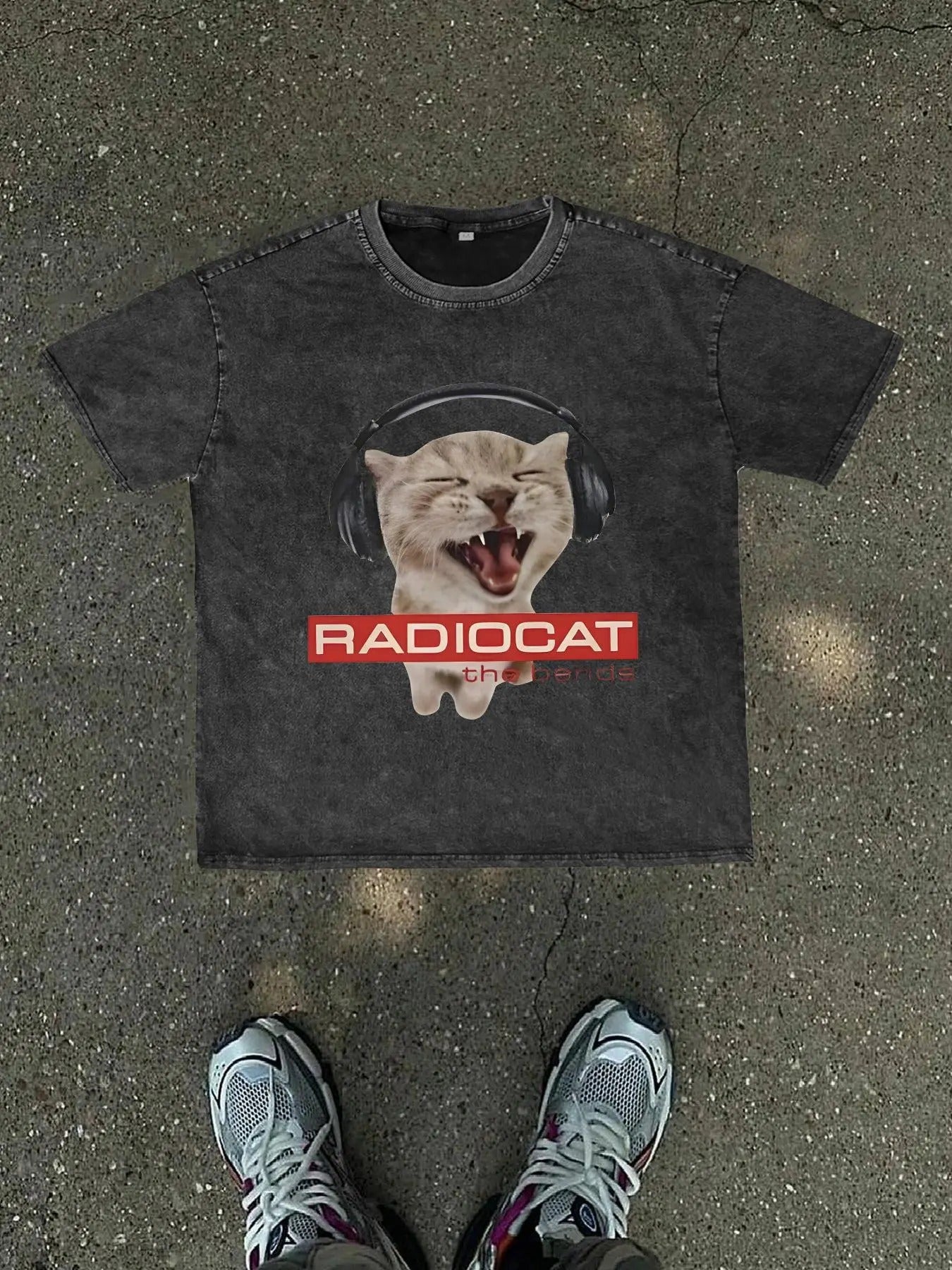 Men's 100% Cotton Funny Cat & Letter  Print Round Neck Tee, Regular Fit Casual Comfy Street Fashion Short Sleeve Crew...