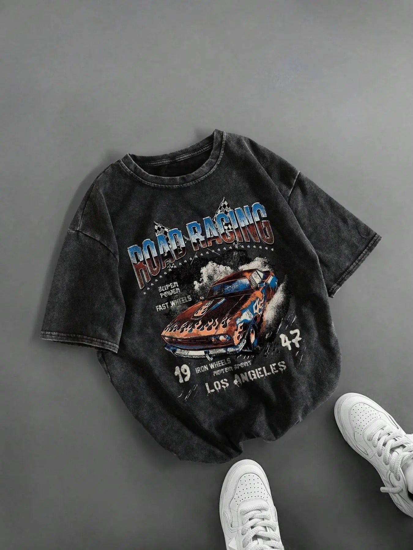 Men's 100% Cotton Street Style Racing Pattern Print Distressed Round Neck  Tee, Regular Fit Vintage Trendy Casual Comfy...