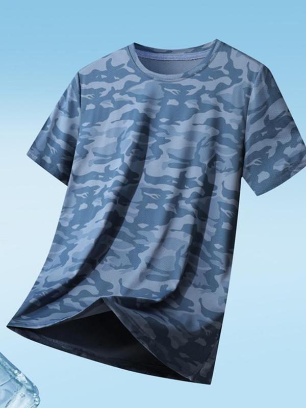 Men's All Over Print Short Sleeve Tee, Regular Fit Casual Camo Print Round Neck T-Shirt for Summer, Fashion Men's Top for...