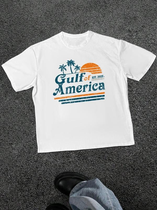 Men's America Flag Print Round Neck Tee, Regular Fit Casual Short Sleeve T-shirt, Men's Top for Summer, Menswear Hoodie,...