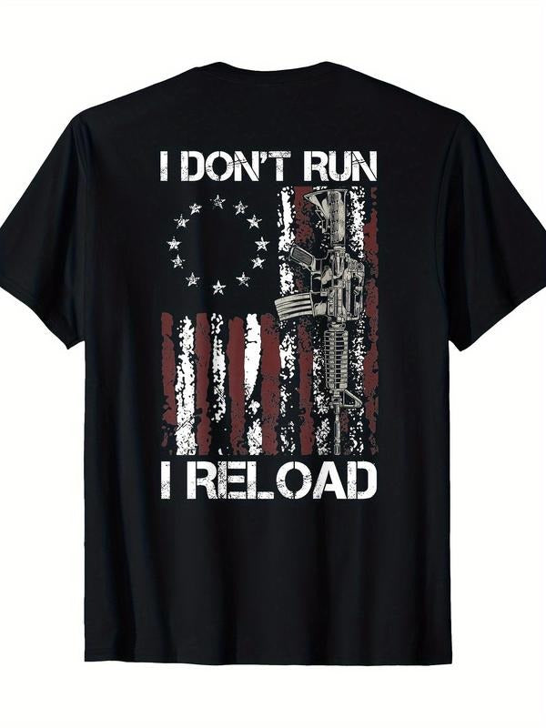 Men's American Flag & Gun Print Round Neck Tee, Loose Casual Short Sleeve T-shirt for Daily Wear, Men's Top for Summer,...