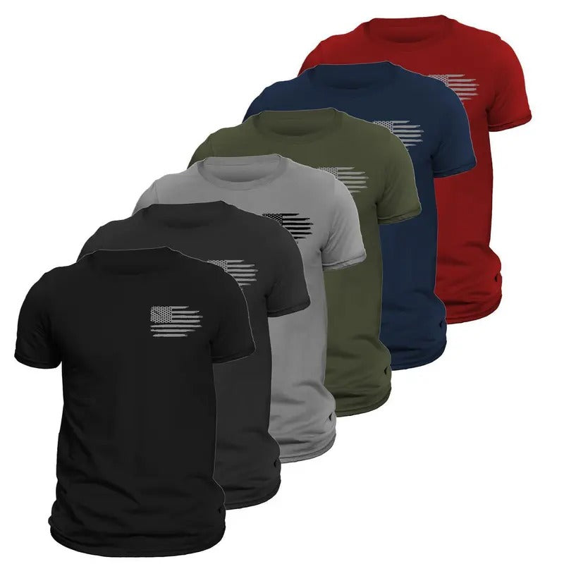 Men's American Flag Front Heart Side T-Shirt 6 Pack Classic Crewneck Tee Casual Cotton Hoodie, Sweatshirt | HypeDripTees.com