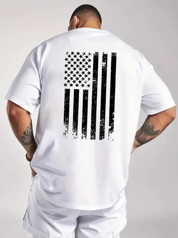 Men's American Flag Print Round Neck Tee, Casual Loose Short Sleeve T-shirt for Summer, Men's Top for Daily Wear Hoodie,...