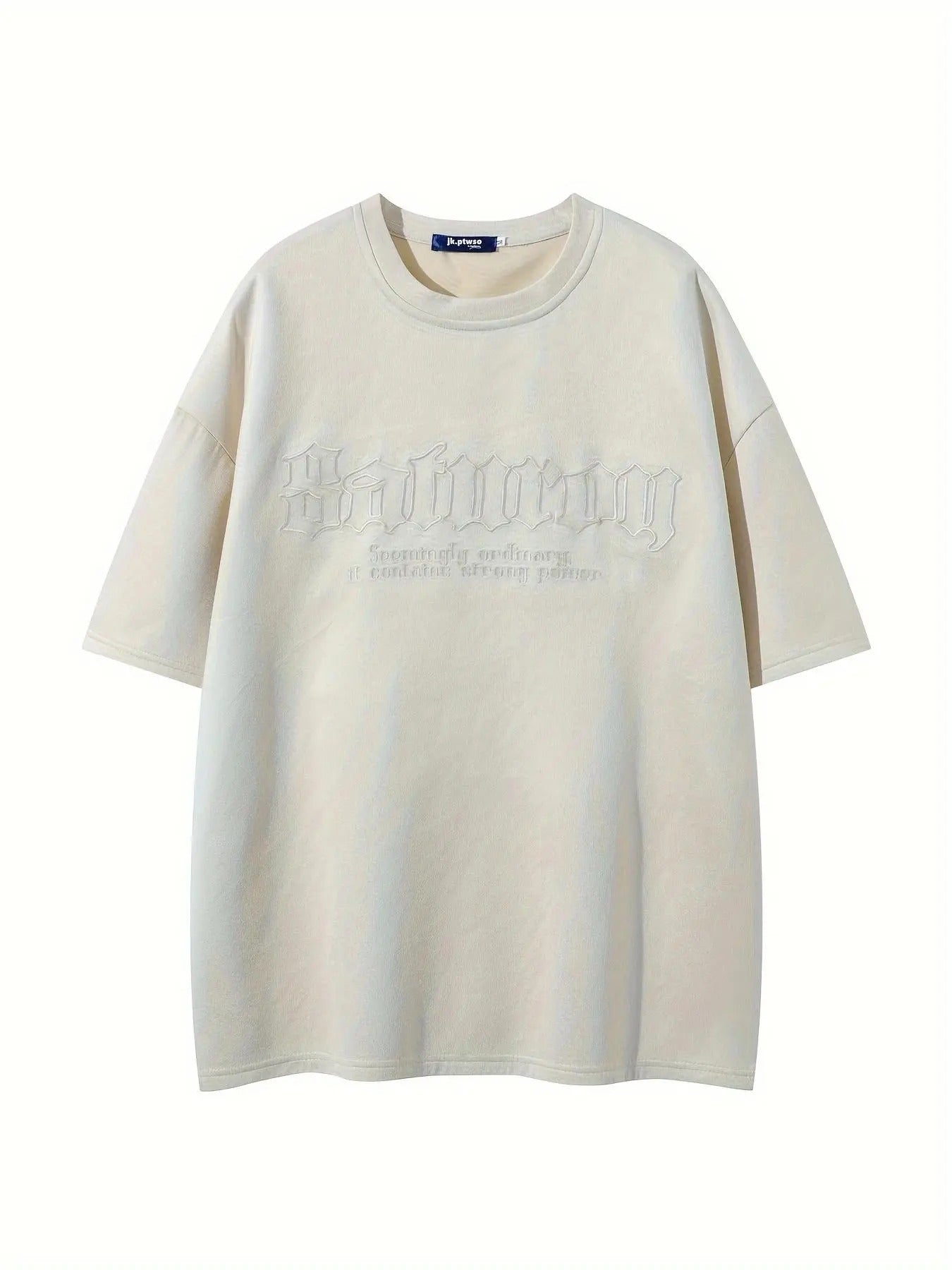 Men's American Retro Style Letter Embroidery Crew Neck Suede Tee, Loose Casual Comfy Half Sleeve Round Neck T-shirt for...
