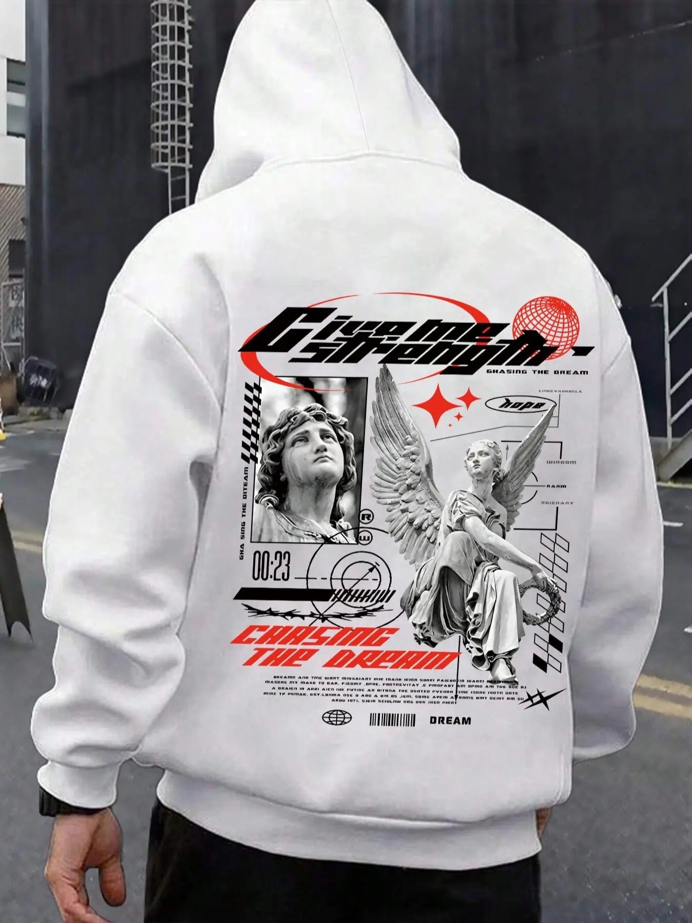 Angel & Letter Print Drop Shoulder Casual Regular Fit Drawstring Pocket Hooded Daily Outdoor Clothes Fall & Winter T-Shirts, Hoodie, Sweatshirt