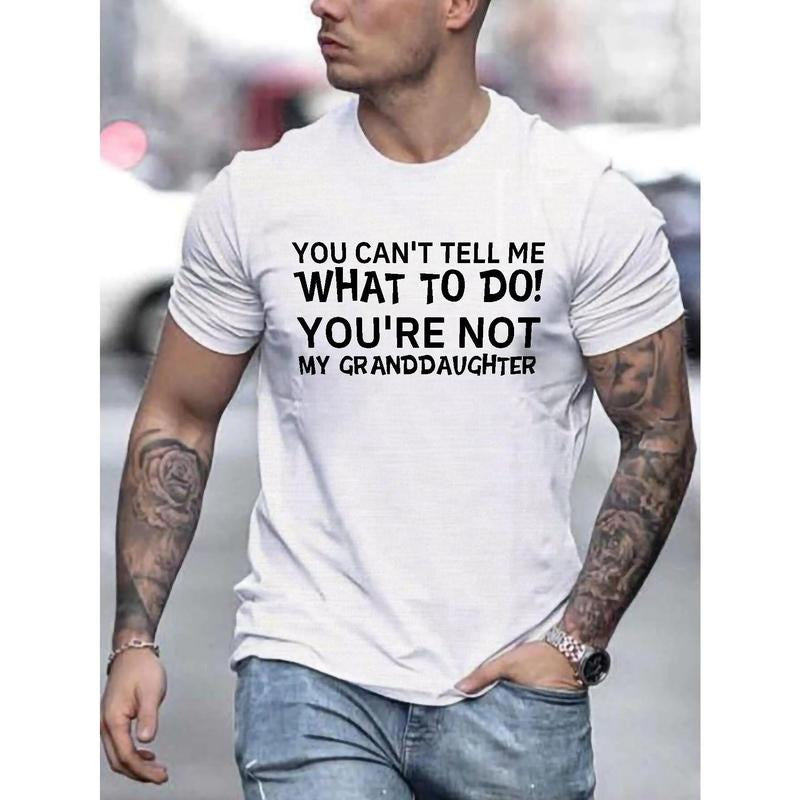 Men's Autonomy From Granddaughter's Rules Print Short Sleeve T-Shirts, Comfy Casual Elastic Crew Neck Tops For Men's...
