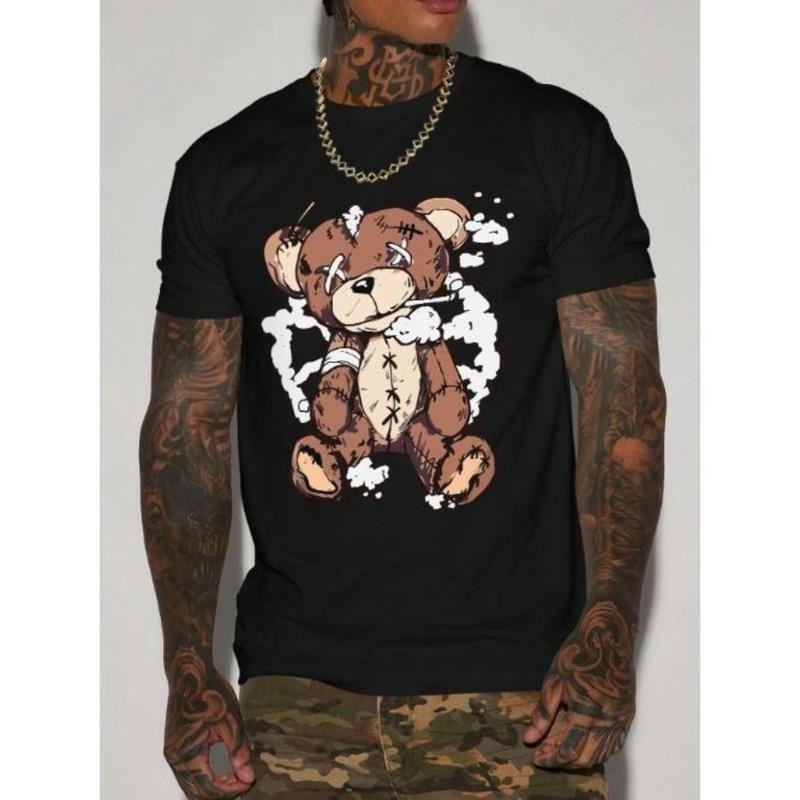 Men's Bear Print Round Neck Short Sleeve T-Shirt Made In USA Hoodie, Sweatshirt | HypeDripTees.com