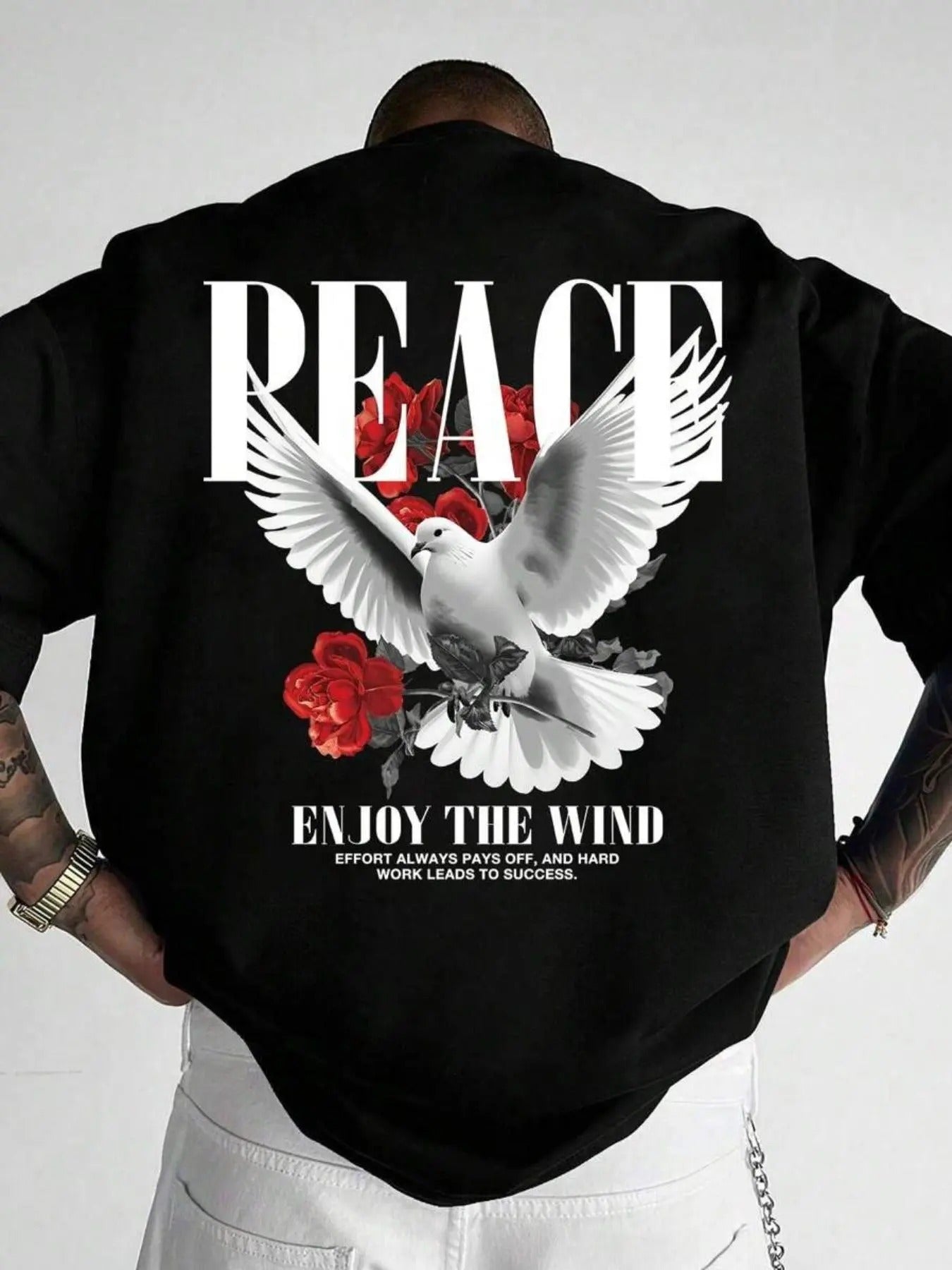 Men's Bird & Floral & Letter Print Drop Shoulder Tee, Fashion Regular Fit Half Sleeve T-shirt for Daily Holiday Outdoor...