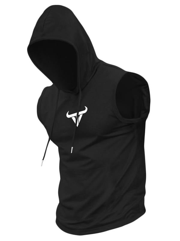 Men's Bull Head Print Hooded Tank Top, Loose Casual Sleeveless Hoodie Vest for Summer, Fashion Men's Top for Daily Wear,...