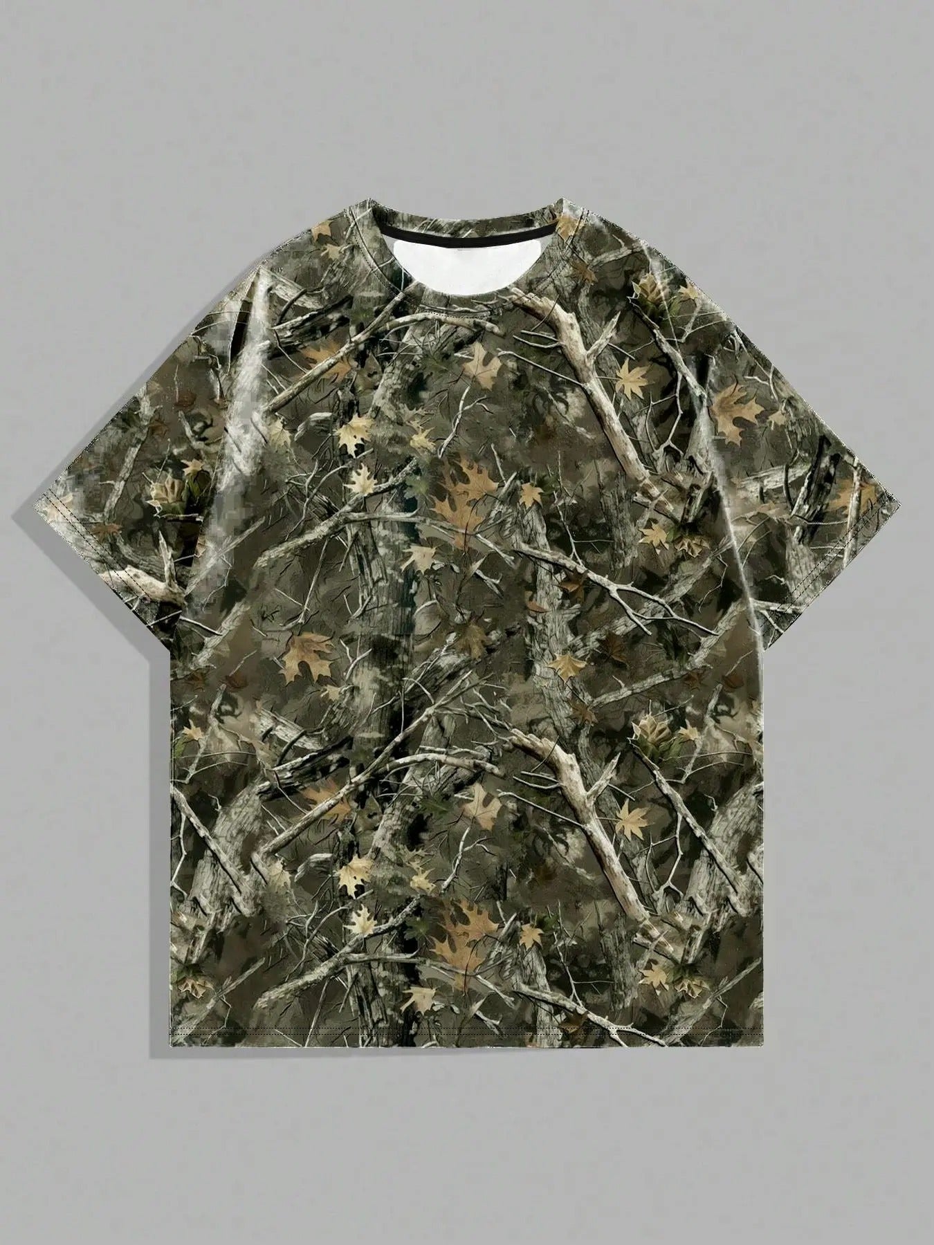 Men's Camo Tree Branches Print Short Sleeve Tee, Regular Fit Casual Comfy Breathable Crew Neck T-shirt, Fashion Men's Top...