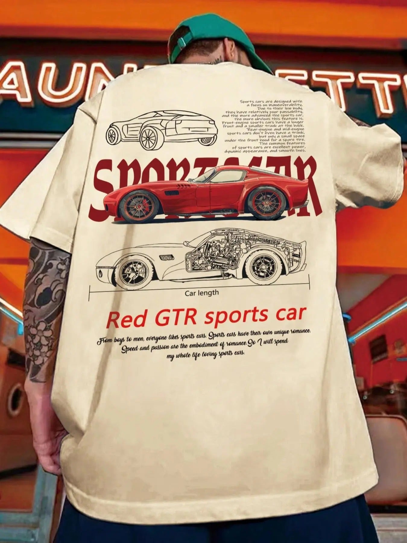 Men's Car & Letter Graphic Print Round Neck Tee, Regular Fit Casual Drop Shoulder Short Sleeve T-shirt, Men's Summer Top...