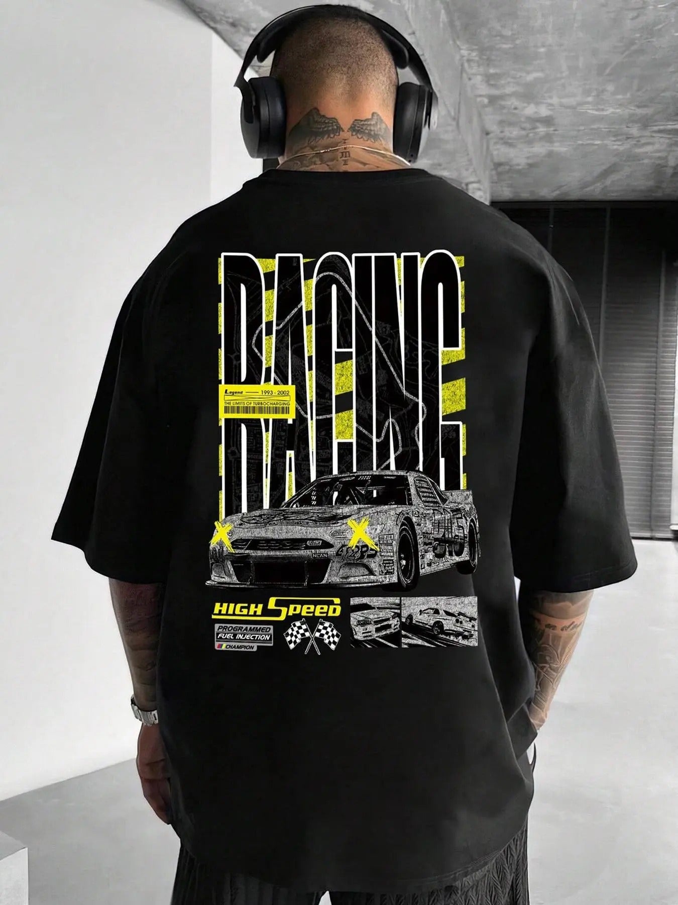 Men's Car & Letter Print Drop Shoulder Graphic Tee, Regular Fit Casual Short Sleeve Round Neck T-Shirt for Summer, Men's...
