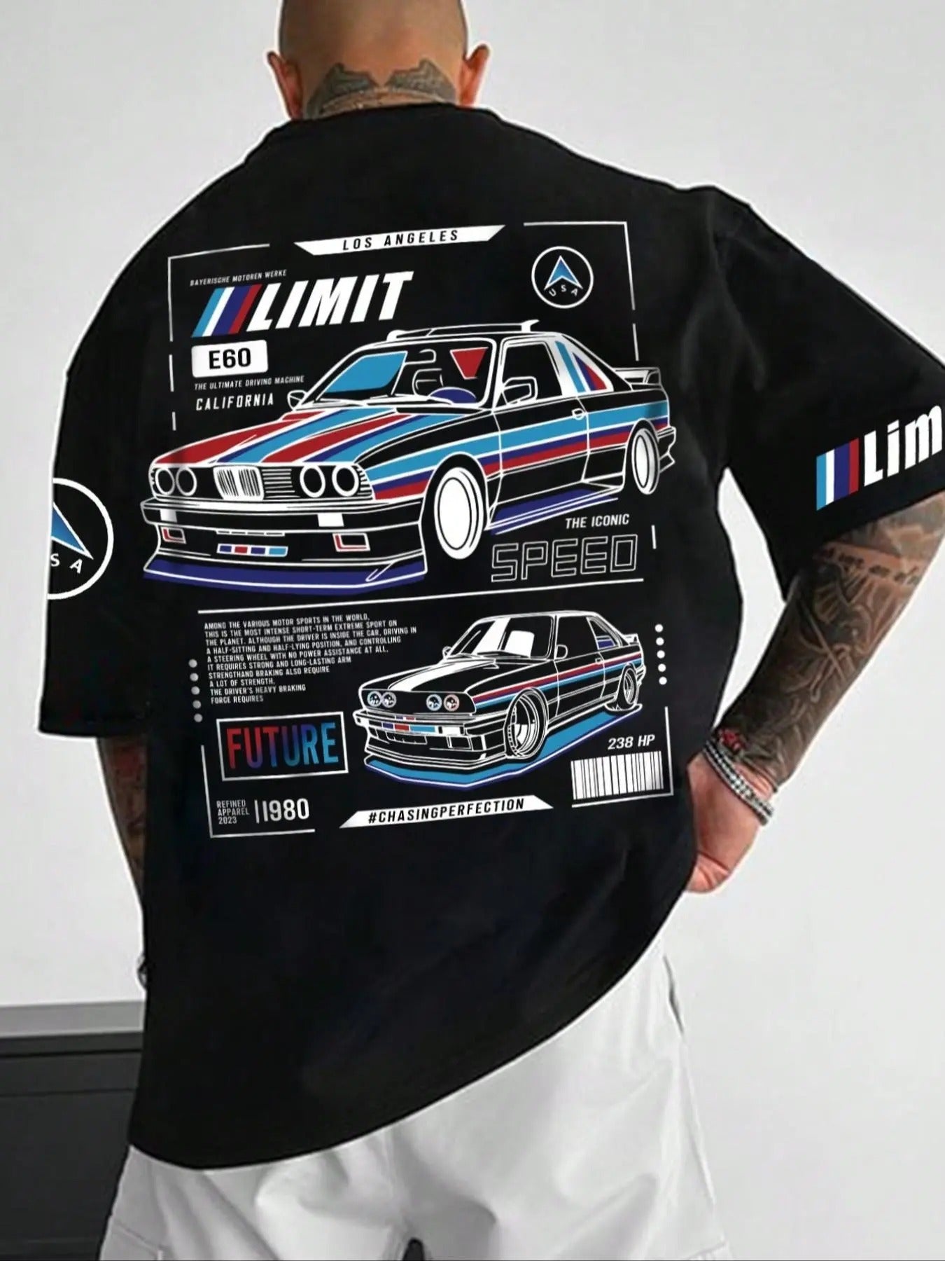 Men's Car & Letter Print Drop Shoulder Tee, Regular Fit Casual Short Sleeve Round Neck T-Shirt for Daily Wear, Men's Top...