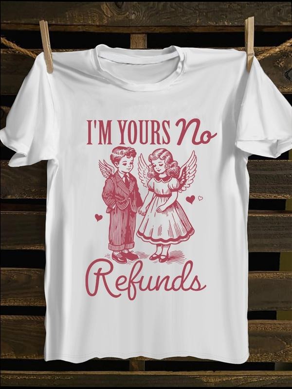 Men's Cartoon Angel & Letter Print Round Neck Tee, Loose Casual Fashion Short Sleeve T-shirt for Summer, Men's Top for...