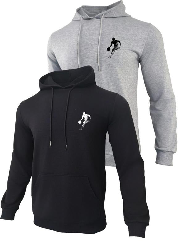 Men's Cartoon Basketball Player Print Drop Shoulder Hoodie, Fashion Casual Regular Fit Drawstring Pocket Hooded...
