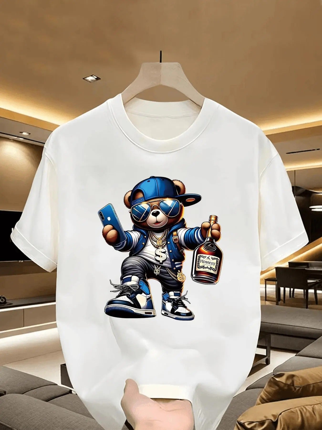 Men's Cartoon Bear Print Round Neck Tee, Regular Fit Casual Short Sleeve T-shirt, Men's Summer Top for Daily Wear Hoodie,...