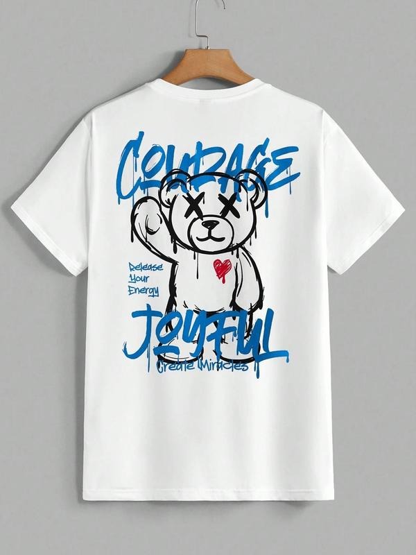 Cartoon Bear Print Round Neck Regular Fit Casual Short Sleeve Summer Top Daily Tropical T-Shirts, Hoodie, Sweatshirt