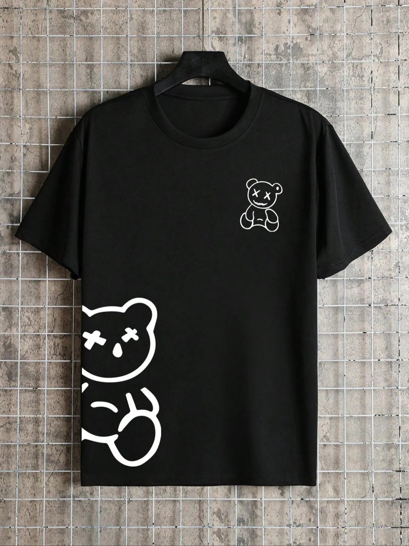 Men's Cartoon Bear Print Round Neck Tee, Regular Fit Short Sleeve Crew Neck T-Shirt for Daily Outdoor Wear, Casual Comfy...