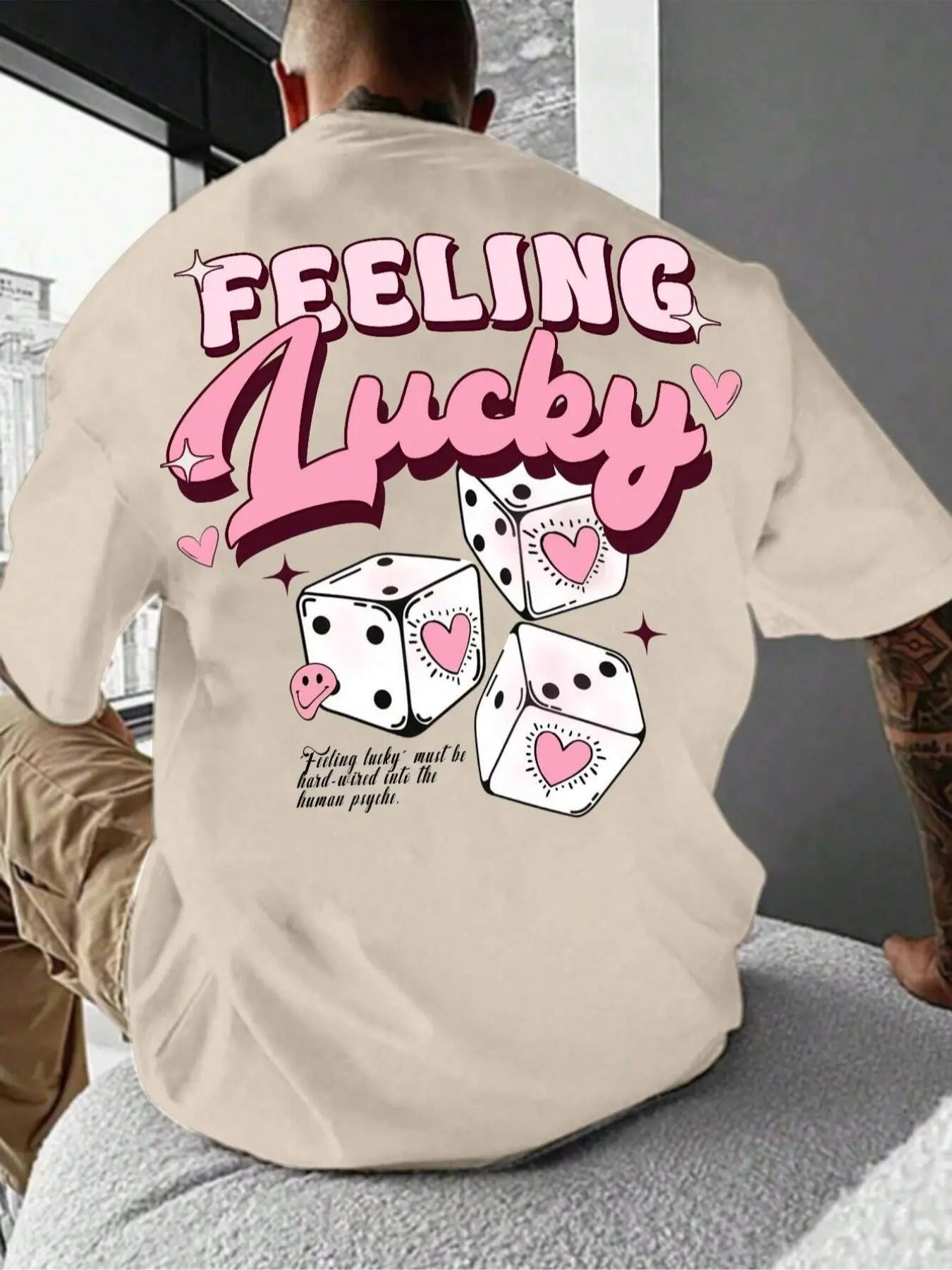 Men's Cartoon Dice & Letter Print Drop Shoulder Tee, Regular Fit Casual Street Short Sleeve Round Neck T-Shirt for...