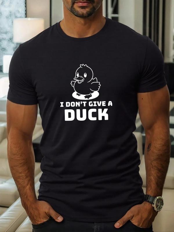Men's Cartoon Duck & Letter Print Round Neck Tee, Regular Fit Casual Short Sleeve Crew Neck T-Shirt for Daily Wear, Men's...