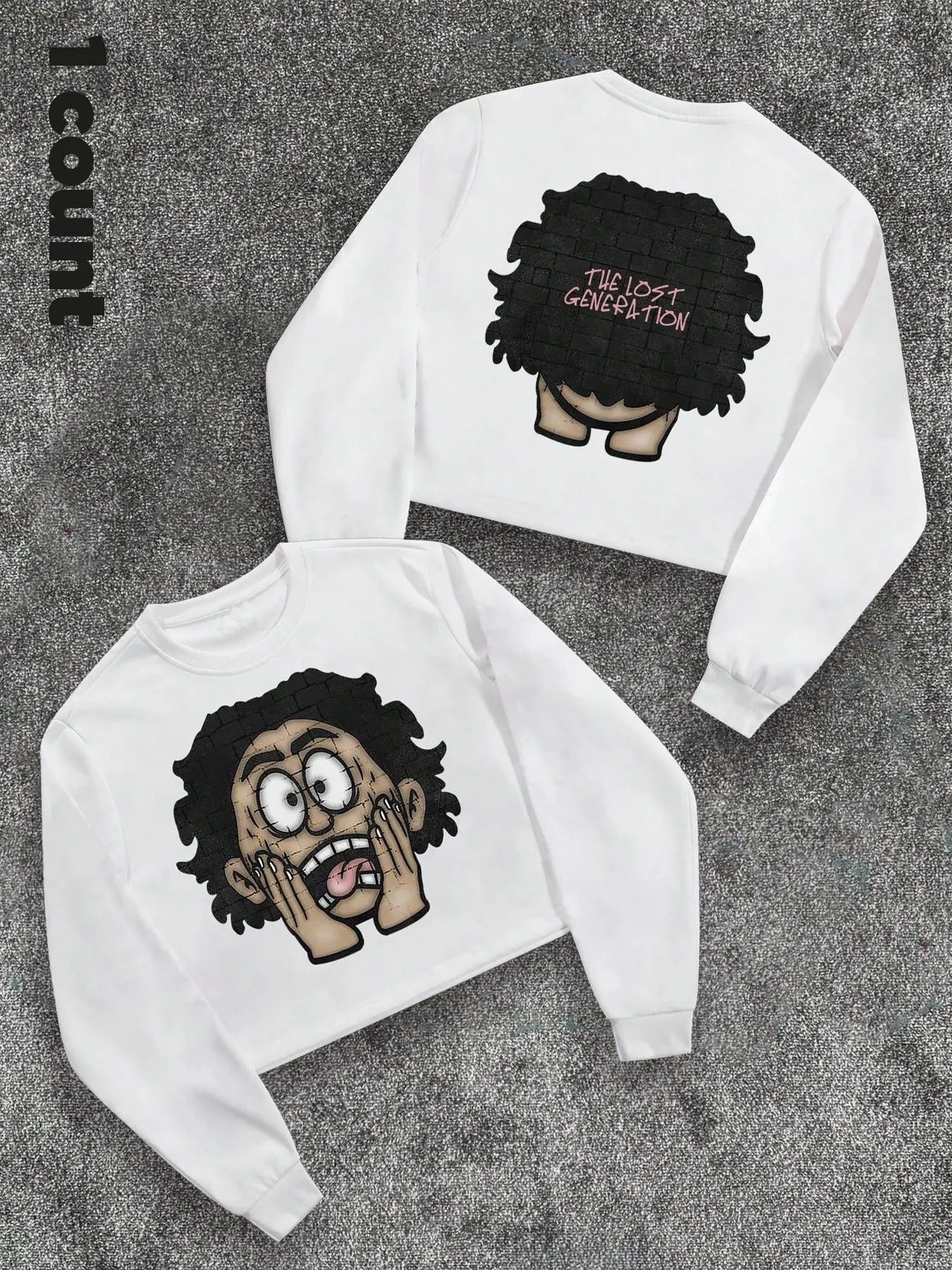 Men's Cartoon Face Print Round Neck Sweatshirt, Regular Fit Casual Long Sleeve Crew Neck Pullover for Daily Wear, Fashion...