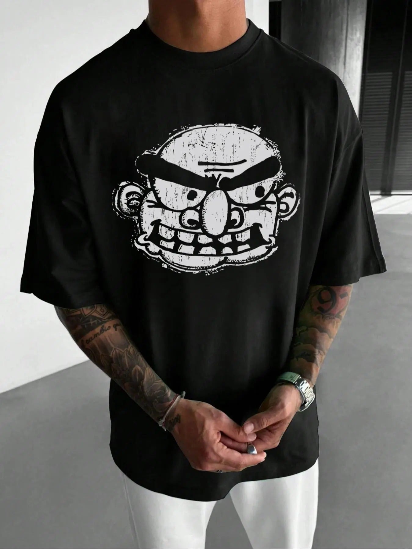 Men's Cartoon Figure Print Drop Shoulder Tee, Regular Fit Casual Short Sleeve Round Neck T-Shirt for Summer, Menswear for...