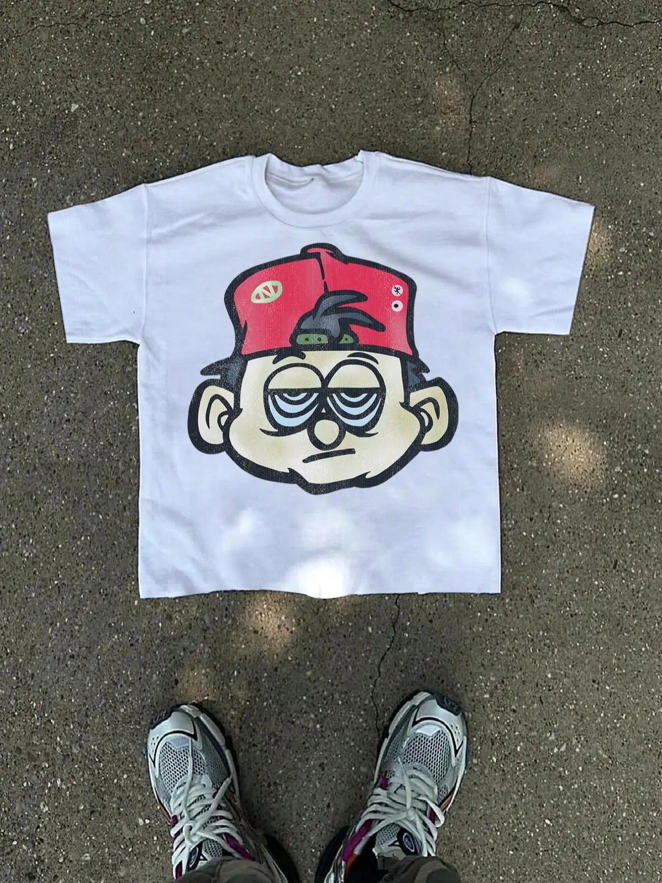 Men's Cartoon Figure Print Drop Shoulder Tee, Regular Fit Street Fashion Casual Round Neck Short Sleeve T-Shirt for...