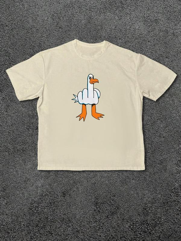 Men's Cartoon Goose Graphic Print Round Neck Tee, Loose Casual Short Sleeve T-shirt, Men's Summer Top for Daily Wear,...