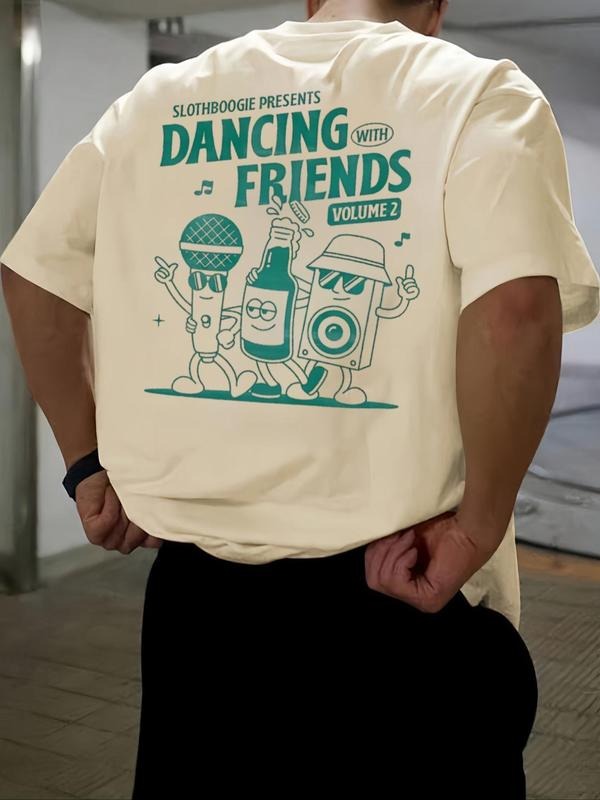 Men's Cartoon Graphic Print Round Neck Tee, Loose Casual Short Sleeve T-shirt, Men's Summer Top for Daily Wear, Tropical...
