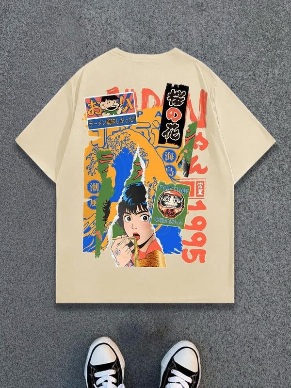 Men's Cartoon Graphic Print Round Neck Tee, Regular Fit Casual Short Sleeve T-shirt, Men's Summer Top for Daily Wear,...