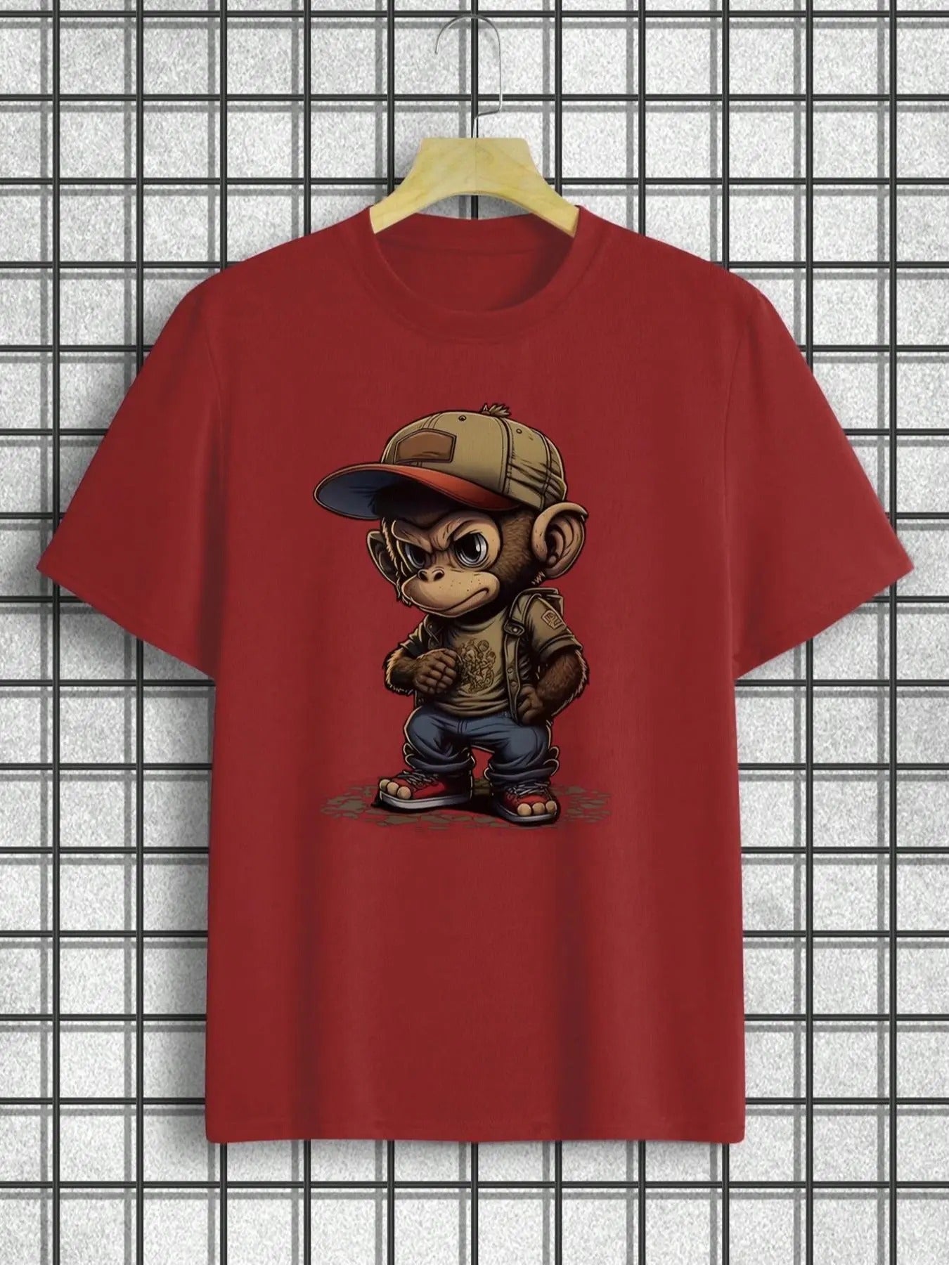 Men's Cartoon Monkey Print Round Neck Tee, Regular Fit Casual Short Sleeve Crew Neck T-Shirt for Summer, Fashion Men's...