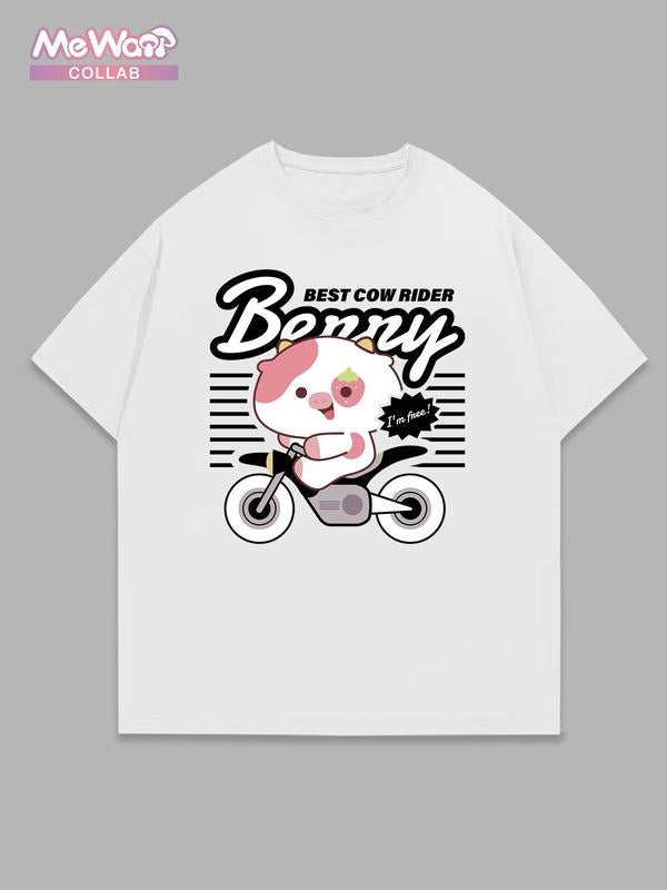 Cartoon Print Round Neck Casual Short Sleeve Daily Top Summer T-Shirts, Hoodie, Sweatshirt