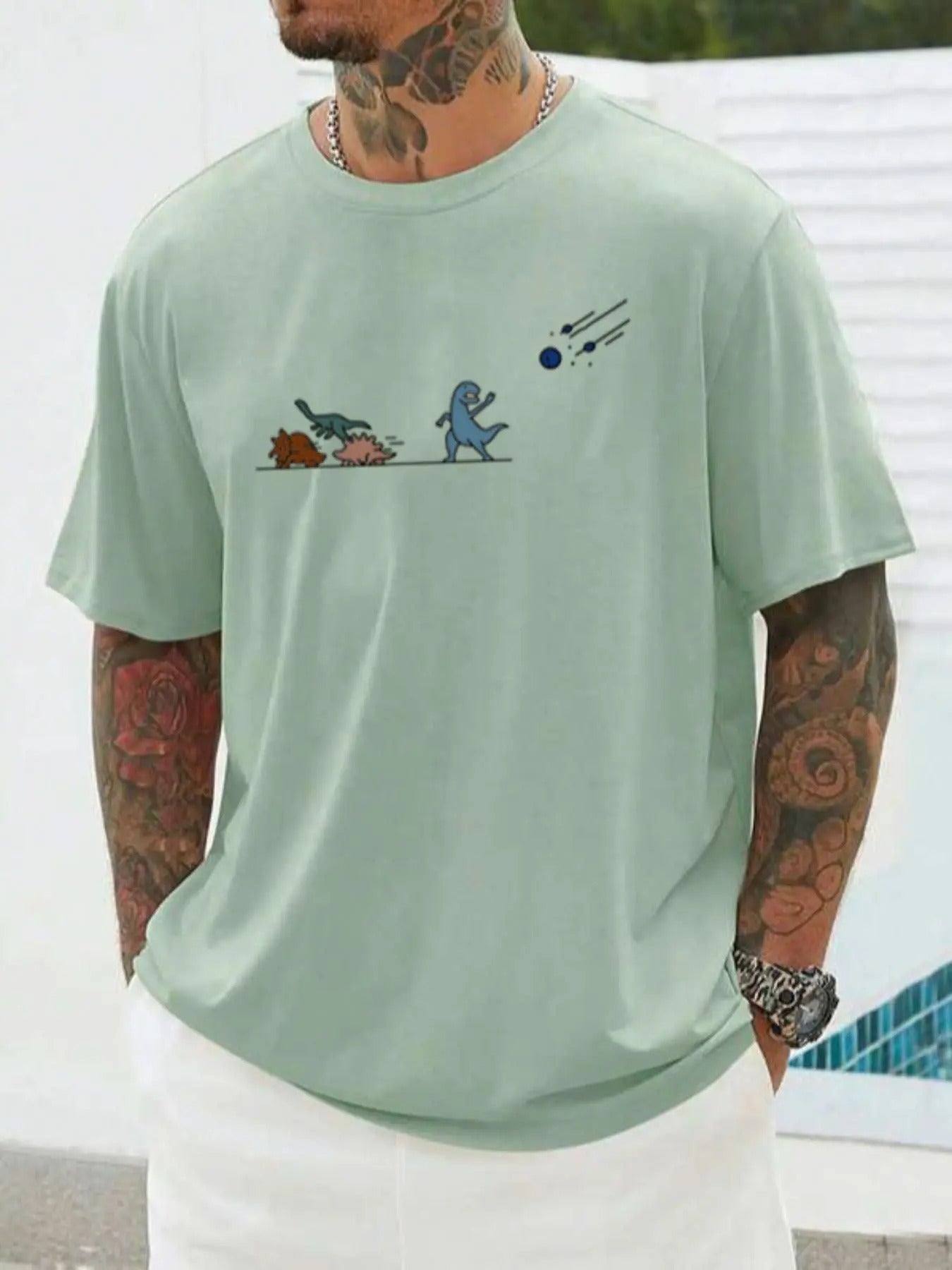 Men's Cartoon Print Round Neck Tee, Regular Fit Short Sleeve Crew Neck T-Shirt, Casual Summer Top for Men Hoodie, Sweatshirt