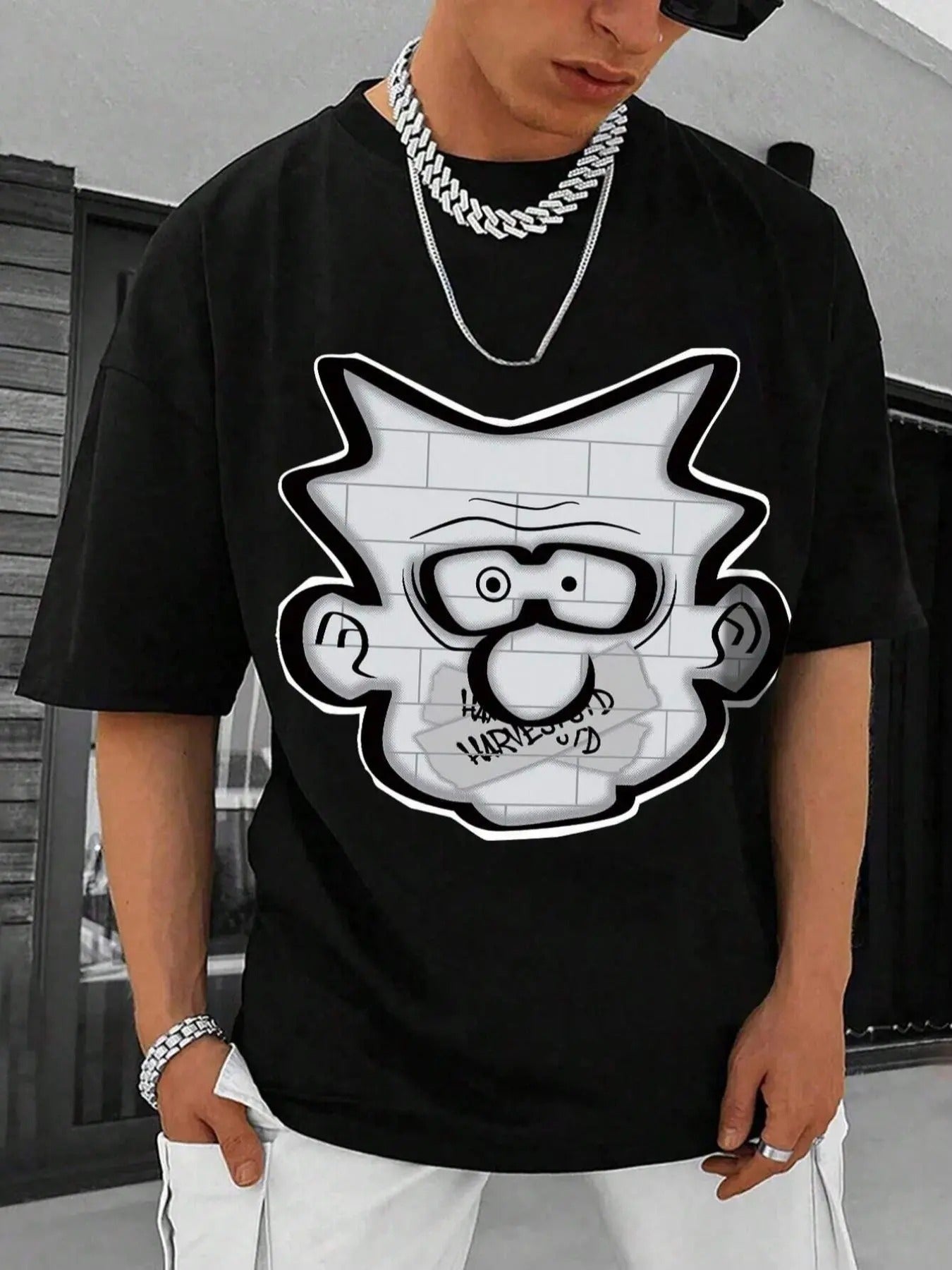 Men's Cartoon Print Short Sleeve T-shirt, Loose Casual Fashion Round Neck Tee for Summer, Men's Top for Daily Wear...