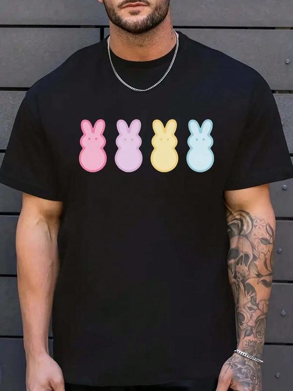 Men's Cartoon Rabbit Print Round Neck Tee, Regular Fit Casual Short Sleeve Crew Neck T-Shirt for Daily Wear, Men's Top...