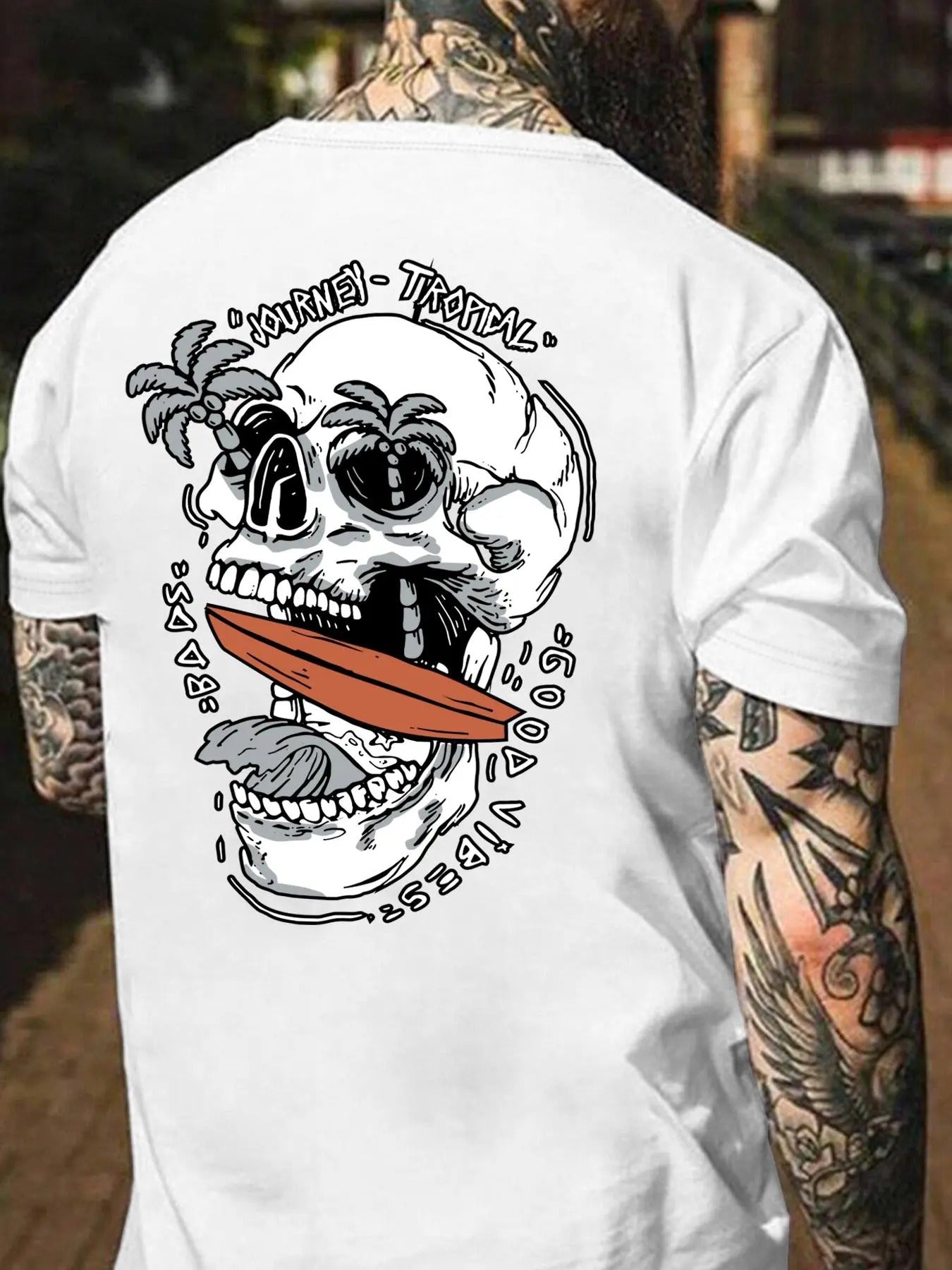 Men's Cartoon Skull Print Round Neck Tee, Regular Fit Casual Short Sleeve T-shirt, Men's Summer Top for Daily Wear...