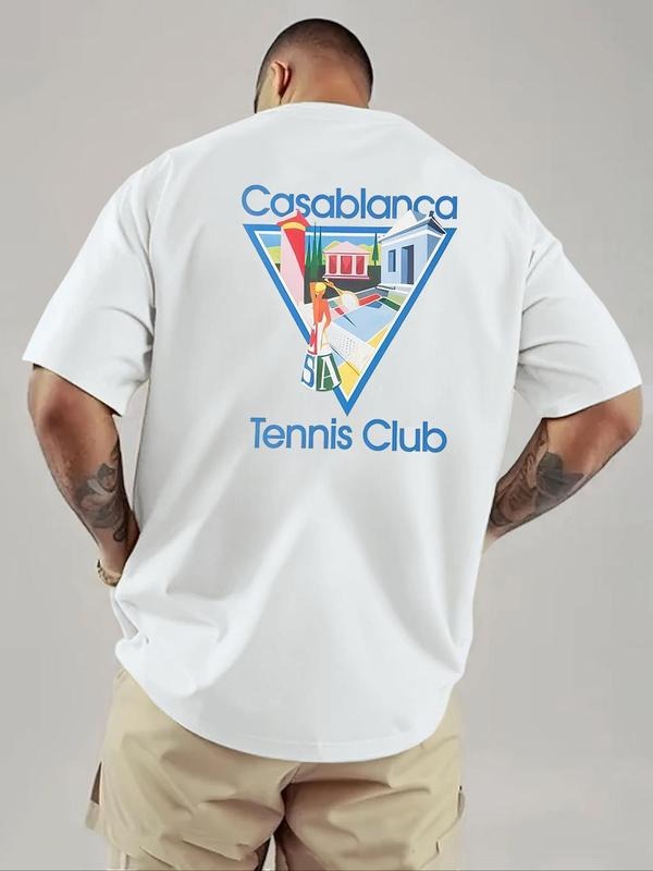 Men's Casablanca Tennis Club T-shirt, Loose Casual Short Sleeve T-shirt for Summer, Men's Top for Daily Wear Hoodie,...