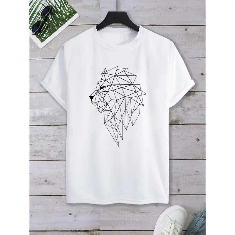 Men's Casual Crew Neck Short Sleeve T-shirt With Lion Print Made in USA Hoodie, Sweatshirt | HypeDripTees.com
