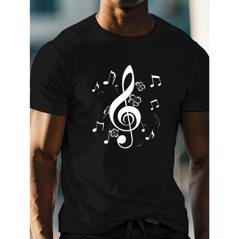 Men's Casual Crew Neck T-Shirt with Intricate Treble Clef Print