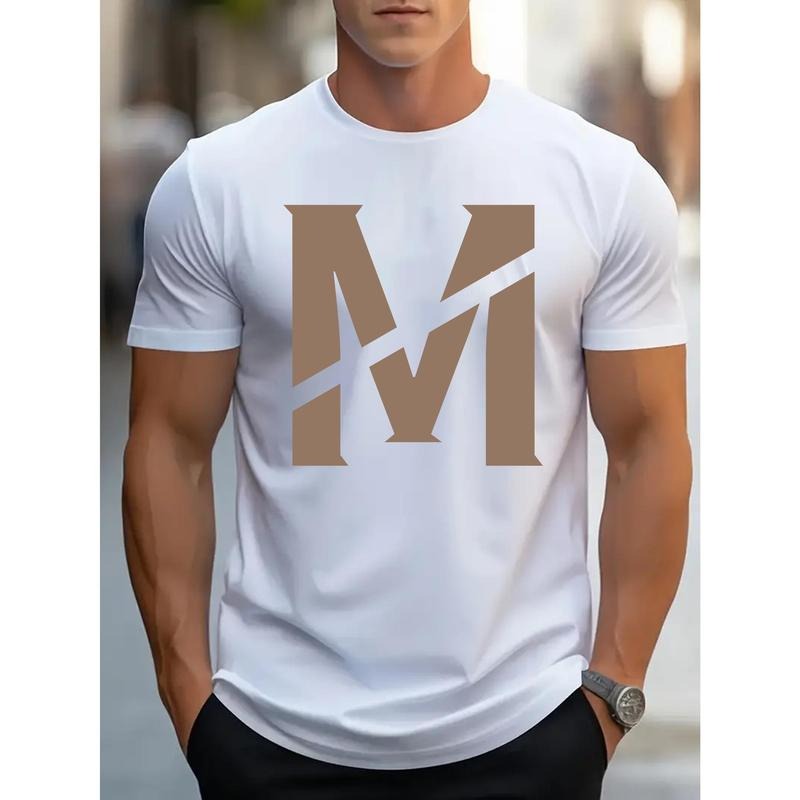 Men's Casual Geometric Letter M Pattern T-Shirt