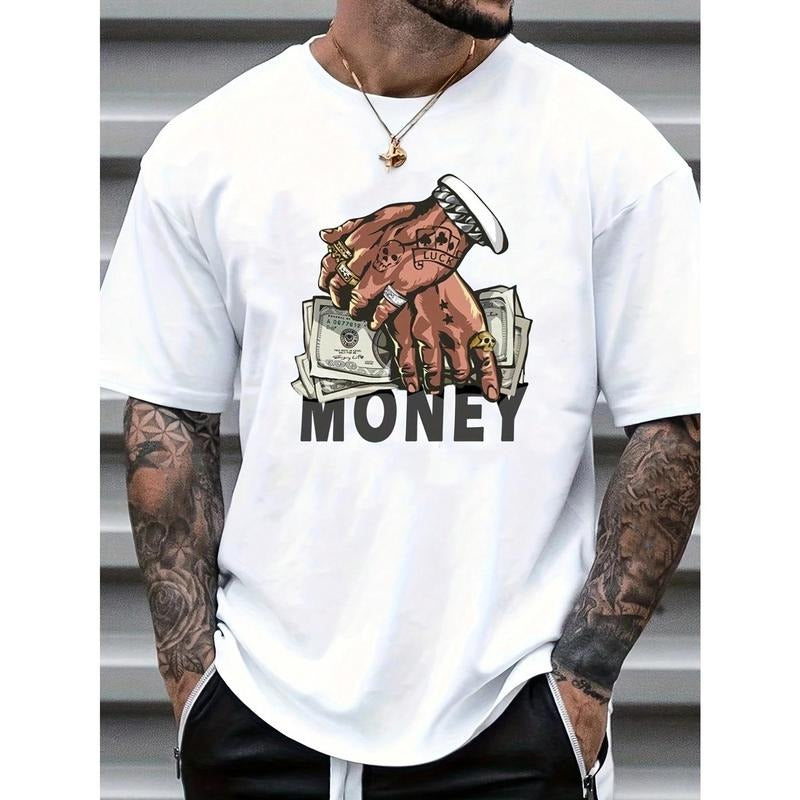 Men's Casual Hand Gesture & Letter Print T-Shirt, Summer Made in USA Hoodie, Sweatshirt | HypeDripTees.com